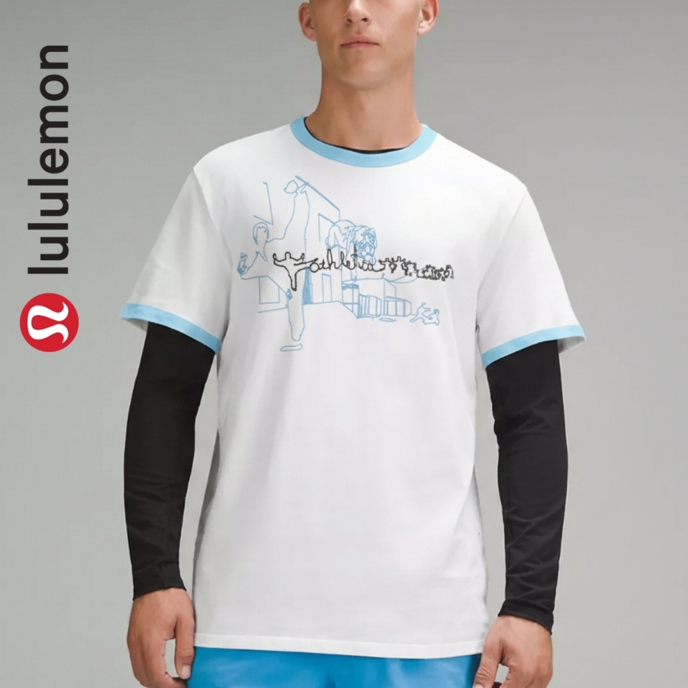 Lululemon Vintage Martial Arts Graphic Tee in White and Blue